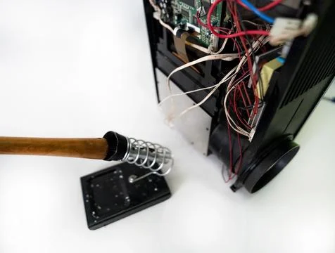 Video and multimedia projector open for maintenance with led lamp 스톡 사진