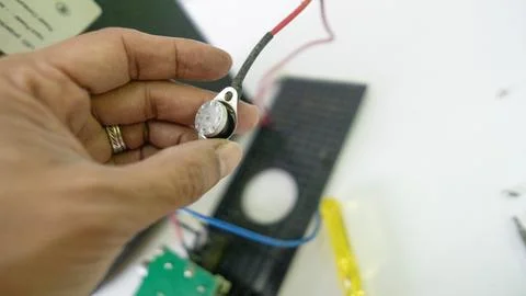 Video and multimedia projector open for maintenance with led lamp - Stock-Fotos