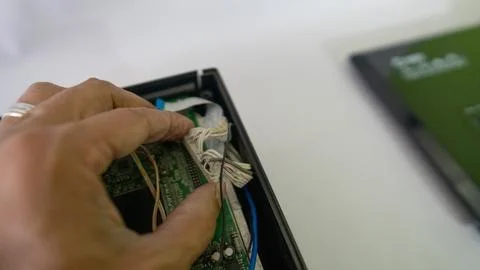 Video and multimedia projector open for maintenance with led lamp - Foto stock