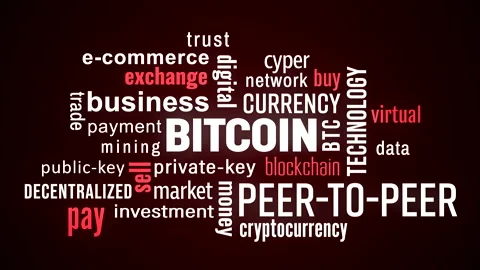 Video animation of bitcoin keyword cloud with white and red text Stock Footage 153376286