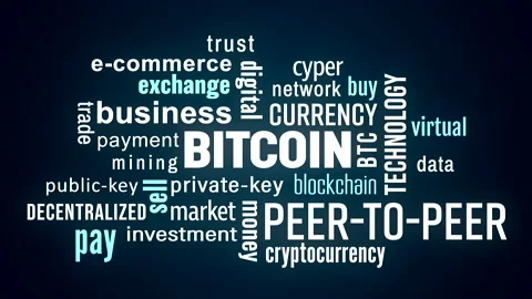 Video animation of bitcoin keyword cloud with white and blue text Stock Footage 153379213