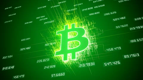 Video animation of bitcoin logo on green background Stock Footage 155541716
