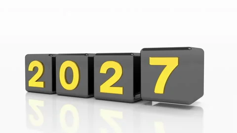 Video animation of black cubes and the years 2026 and 2027 in gold. Stock Footage 340386636