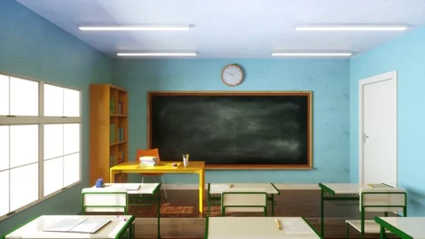Video Animation. Blank blackboard in an empty school classroom. Zoom in. Stock Footage 202615394