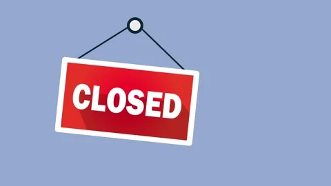 Video animation closed hanging sign on blue background Stockbeeldmateriaal 294344904