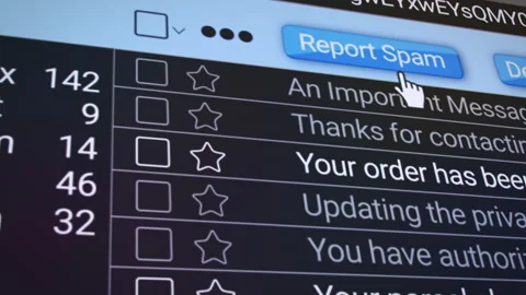 Video animation of an e-mail inbox folder with a spam e-mail. Stock Footage 302331593