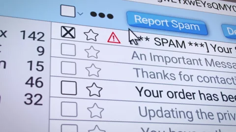 Video animation of an e-mail inbox folder with a spam e-mail. Stock Footage 302331627