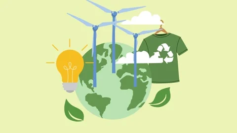 Video animation of Earth globe, wind power plant, light bulb, recycling t-s.. Stock Footage 279075672