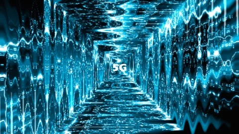 Video animation of the fast 5G mobile network on blue background Stock Footage 122282848
