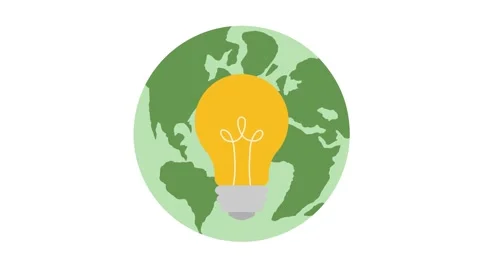 Video animation of flat cartoon planet Earth globe, glowing light bulb Stock Footage 279075683