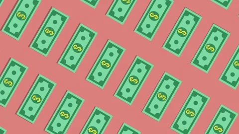 Video animation with flowing moving vertical dollars bills on pink background. Stock Footage 114626675