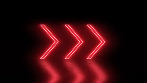 Video animation of glowing neon arrows in red color on reflecting Видео 269139999