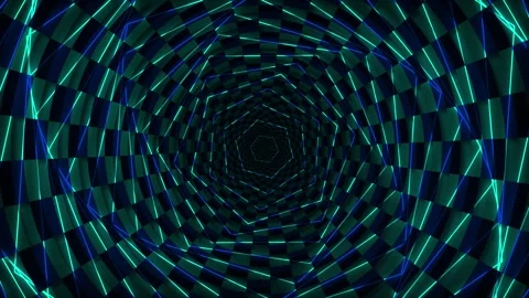 Video animation of a hexagonal spiral tunnel colorful geometry stroboscopic neon Stock Footage 312203815