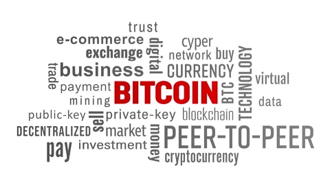 Video animation of a keyword cloud with red and grey text - Bitcoin Stock Footage 152681910