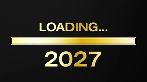 Video animation of loading bar in gold with the message loading 2027. Stock Footage 340076887
