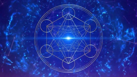 Video animation Metatron's Cube,  Flower of Life. Golden Sacred geometry, blue Stock Footage 236413089