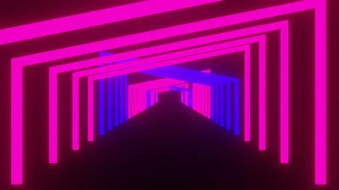 Video animation passing through a corridor with red and blue light frames in Stock Footage 250393902
