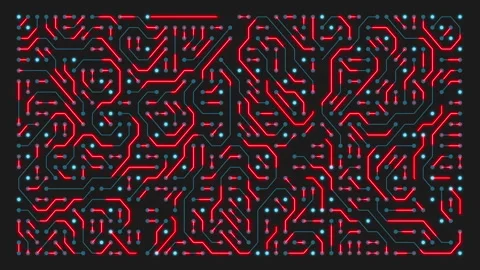 Video animation of a printed circuit board in blue and red. Stock Footage 309019172