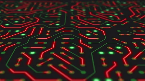 Video animation of a printed circuit board in green and red. Stock Footage 309020375