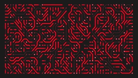 Video animation of a printed circuit board in red on a dark background. Stock Footage 309021565