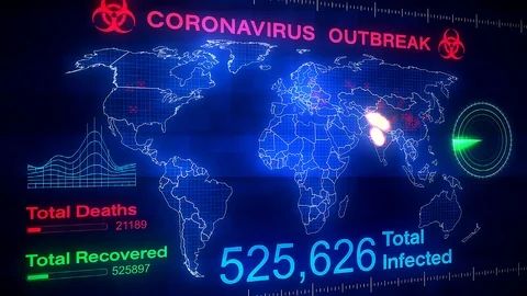 Video animation of a world map showing the outbreak of the coronavirus Stock Footage