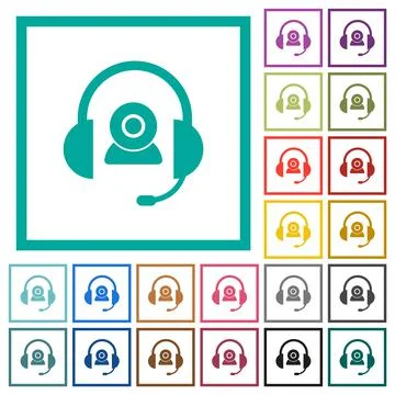 Video assistance solid flat color icons with quadrant frames Stock Illustration
