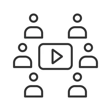 Video audience online streaming icon in line design. People, play button, media Stock Illustration