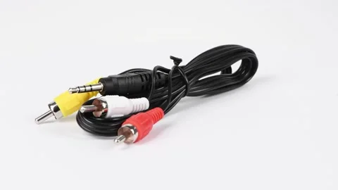 Video Audio connector (3RCA AV cable)on white background. Side view Stock Footage 164533200