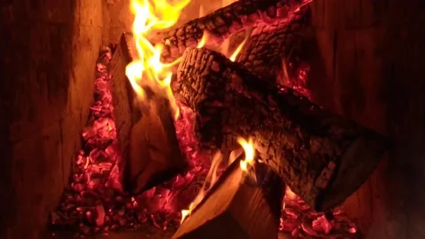 Video background for TV with fire in the fireplace Video stock 196149868