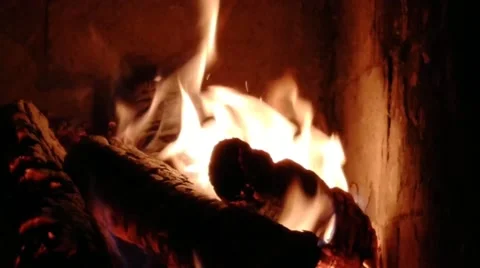 Video for the background in the TV with fire in the fireplace in the house Stock Footage 205070448
