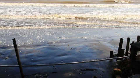 Video beach at high tide, with strong waves.4K. Full HD Stock Footage 140164826