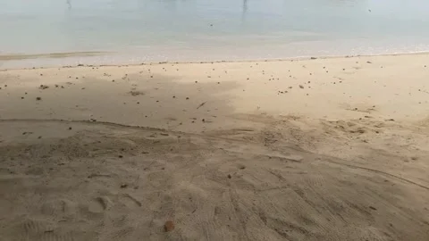 Video of a beach view with crashing waves and white sand during the day Stock Footage 324354564