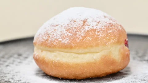 Video of Berliners (German donuts) with raspberry jam Stock Footage 344925048