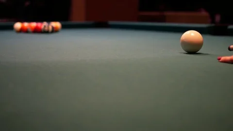 Video of Billiards game. First shot at the ball Stock Footage