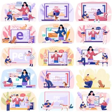 Video blog for pet owners, tutorial about keeping and feeding cats and dogs Illustrazione stock