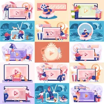 Video blog for pet owners, tutorial about keeping and feeding cats and dogs イラスト素材