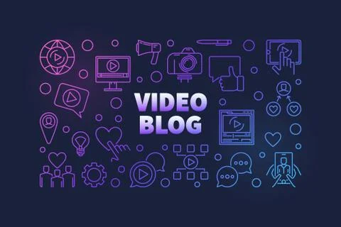 Video Blog vector colored outline horizontal illustration Stock Illustration