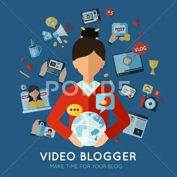 Video Blogger Flat Illustration Stock Illustration