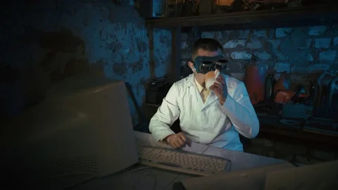 The video blogger is streaming from the garage. Lockdown. Home office.  Stock Footage 143382045