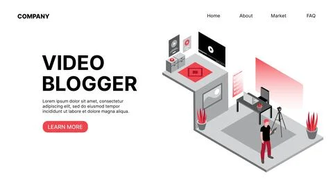 Video Blogger. Vlogging. Horizontal Web Landing Page Stock Illustration