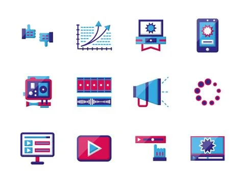 Video blogging flat color vector icons Stock Illustration