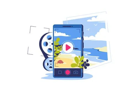 Video blogging, recording video on mobile Stock Illustration