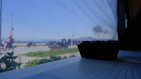 Video from blurred window and pier of mudanya sea in Bursa Stock Footage 196509413