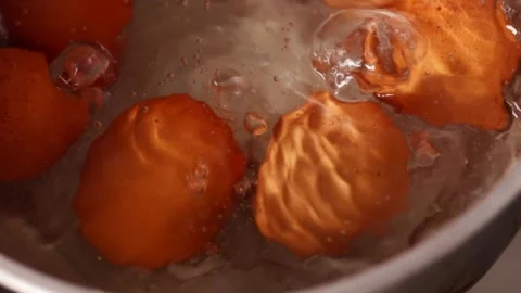 Video of boiling eggs in a pot (close-up). Food preparation concept. Stock Footage 231541131