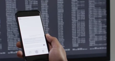 Video of businessman using smartphone and data processing on screen in Video stock 331208919