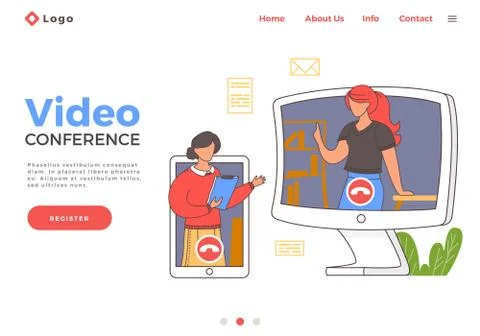 Video call chat conference flat infographic concept vector. Two women speaking Stock Illustration