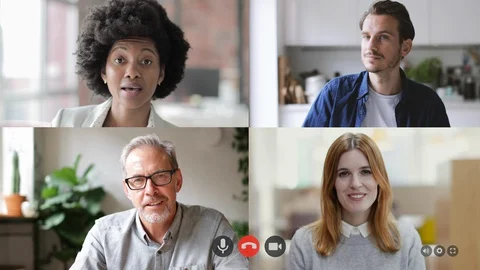 Video call with colleagues working from home, Business people using Video Stock Footage 128065448