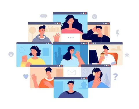 Video call concept. Virtual messages, conference working mobility. Online Stock Illustration