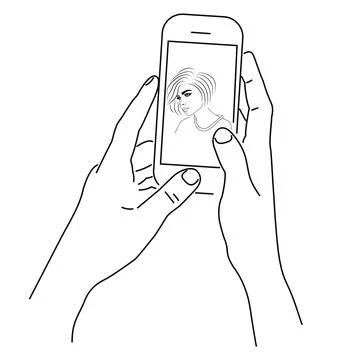Video call. Conversation via web application. Girl, outline Stock Illustration