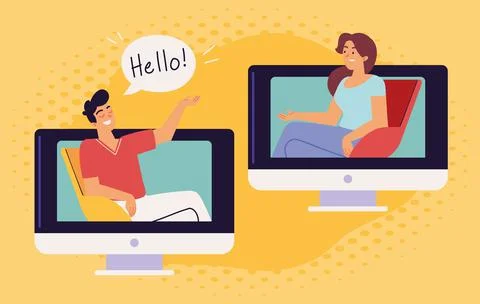 Video call couple Stock Illustration
